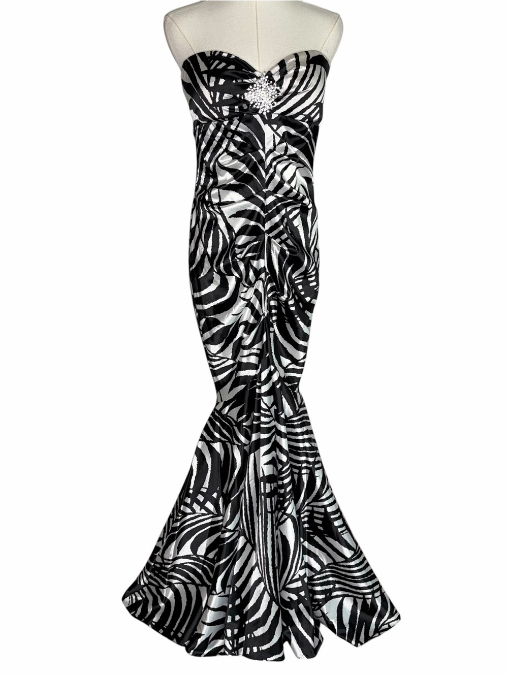 Cache Black and White Mermaid Style Maxi Dress Ruched Formal Prom VTG Y2K